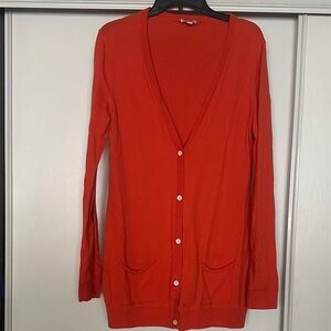 GAP Women's Bright Red/Orange V-Neck Button Cardigan